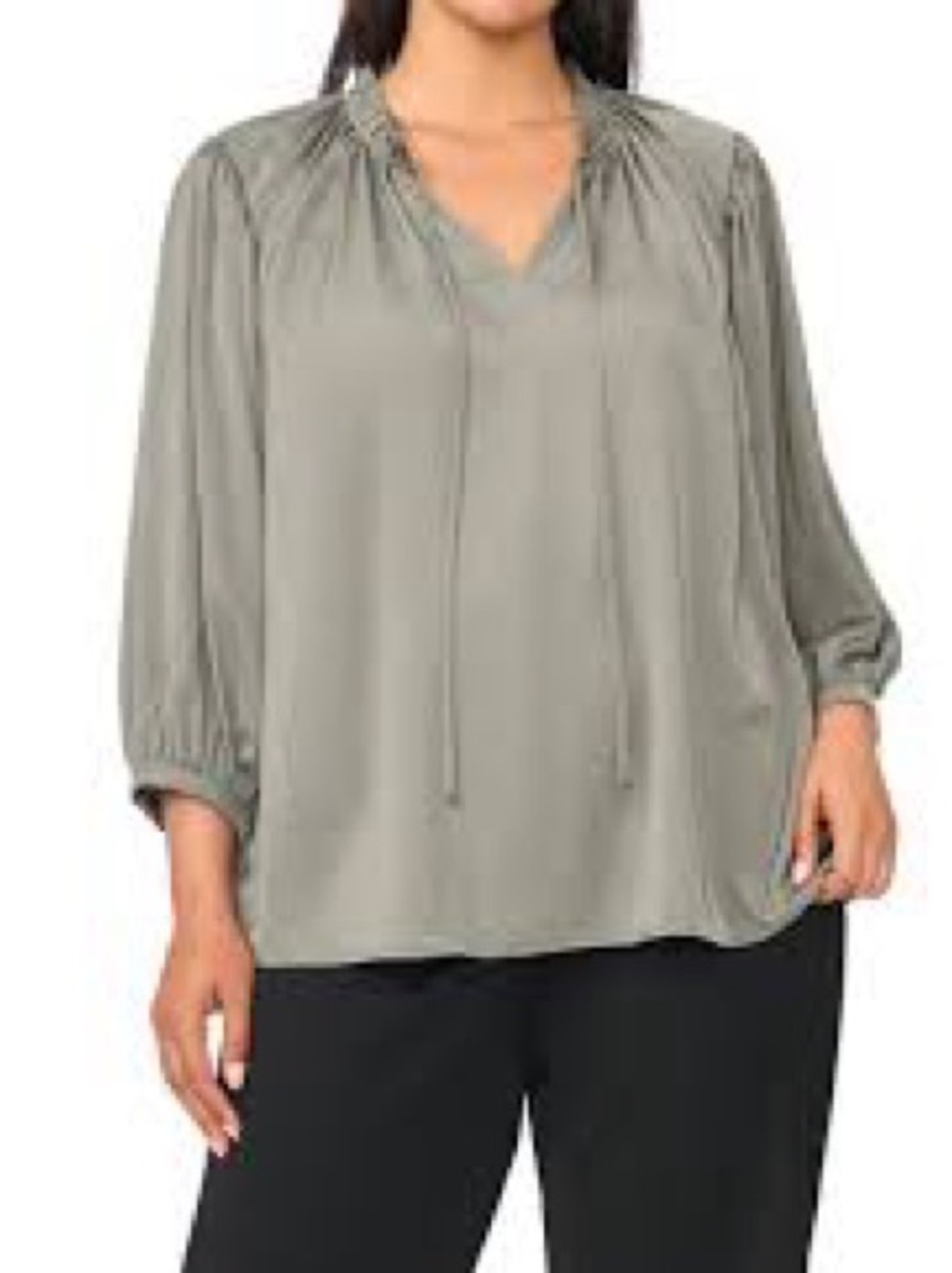 Vince Camuto Light Sage Tie-Neck Long Sleeve Top